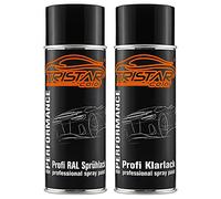 TRISTARcolor RAL 9005 Tiefschwarz y bote de spray de pintura transparente de alto brillo (400 ml cada uno)