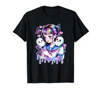 Triste Anime Chica Con Fantasmas Mariposas Glitchcore Estética Camiseta