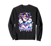 Triste Anime Chica Con Fantasmas Mariposas Glitchcore Estética Sudadera