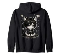 Triste EMO Gato Gótico Kawaii Obra De Arte Estética Oscuro Chica Gótica Sudadera con Capucha