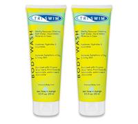 TRISWIM Gel de ducha anticloro | Gel de ducha para después de nadar | Gel limpiador anticloro para nadadores | Gel de ducha hidratante para después de la piscina | Lima y Mango 251 ml (Pack de 2)