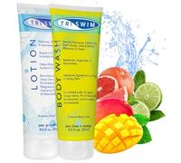 TRISWIM - Lote de cuidado corporal para nadadores que elimina el cloro, gel de ducha y loción corporal para después de nadar, gel de ducha e hidratante corporal para pieles secas - 2x251 ml