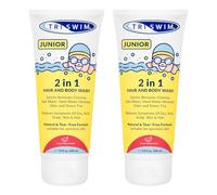 TRISWIM - Paquete de 2 Junior Gel de Baño y Champú Anticloro Después de la Natación para Niños, Elimina Suavemente el Olor a Cloro y Piscina, la Fórmula Natural Previene la Picazón en la Piel -2x200ml