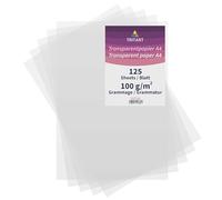 Tritart Papel vegetal A4 - Set de 125x hojas de papel de calco para dibujo costura calcar caligrafía - Papel transparente para imprimir 100 g/m2 - Pack 125x Papel cebolla A4