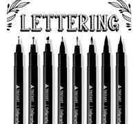 Tritart Rotuladores Lettering Negro - 8x Rotuladores de Caligrafía Calidad Punta Pincel - 8x Rotulador Caligrafia con Diferentes Puntas - Set 8 Uds. Lettering y Calligraphy Marker