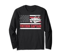 Tritoon Captain Patriotic Boating USA American Flag Boater Manga Larga