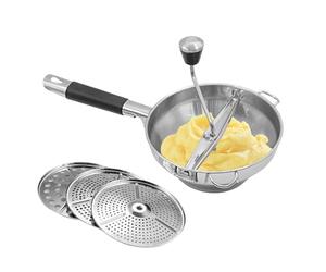 Triturador de patatas, acero inoxidable con 3 discos de fresado, herramienta de cocina, molinillo grande para salsa de tomate, puré de manzana, puré, puré de patatas, mermelada, comida para bebés