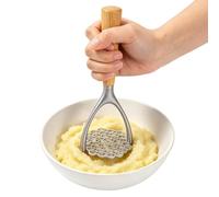 Triturador de patatas con mango de madera de doble | Herramienta trituradora de alimentos para aguacate, plátanos, zanahorias, frutas suaves, verduras, hogar, comedor