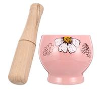 Triturador Manual de Ajo de Cerámica y Madera, Rosa Redondo | Ligero y Portátil, Diseño Ergonómico del Mortero, para Especias y Uso Diario en Cocina Color Aleatorio