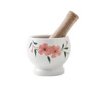 Trituradora de especias Inicio Mortero con maja de cerámica blanca y Estampado floral Suribachi Surikogi Set Cerámica elegante(Grande)
