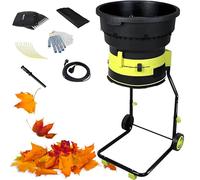 Trituradora de hojas eléctrica de 2500 W, 8000 rpm, trituradora de jardín sin aspas con ruedas, relación de reducción 17:1 para limpieza de patio y compostaje de hojas húmedas y secas