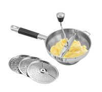 Trituradora de patatas de acero inoxidable, trituradora manual de alimenticio, 35,6 x 7,48 x 3,15 cm, multiusos, 3 discos de lijado intercambiables para preparaciones de comidas, ajo, zanahoria