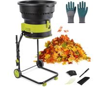 Trituradora eléctrica de hojas, 2500 W con ruedas, tamaño de corte ajustable, tolva de alimentación de 54 cm, bolsa de almacenamiento, ideal para limpieza de patio y compostaje