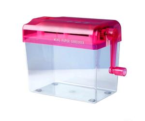 Trituradora manual de papel de manivela de escritorio para corte consistente de tiras de materiales sensibles en varios ajustes (rosa)