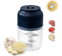 Trituradora y picadora de ajo eléctrica de 350 ml, picadora de ajo eléctrica con tapa, 6 cuchillas, mini trituradora de alimentos para ajo, cebolla, jengibre, chile, especias y frutas (azul)