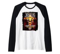 Triumphant Jesus Lion of Judah Revelation 5:5 Faith Artwork Camiseta Manga Raglan