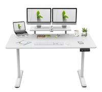 TRIUMPHKEY 180x80cm Escritorio Elevable Eléctrico con Estantes para Monitor y 2 Alturas de Memoria, Mesa Elevable Escritorio en Altura 73-118cm, Escritorio Oficina con Tablero Ensamblado Blanco