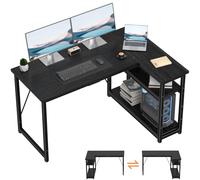 TRIUMPHKEY Escritorio Esquinero en L de 120x80 cm con Almacenamiento, Escritorio de Esquina con Estante Reversible, Estable Mesa Ordenador en L para Oficina, Estudio o Secretaría, Negro