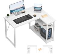 TRIUMPHKEY Escritorio Esquinero Pequeño en L de 100x80 cm con Almacenamiento, Escritorio de Esquina con Estante Reversible, Estable Mesa Ordenador en L para Oficina, Estudio o Secretaría, Blanco