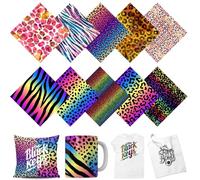 TriUnytion Hojas de Papel de Transferencia Infusible, 10 Piezas Papel de Sublimación PreteñIdas 30,5 x 30,5 cm Hojas de Tinta de Transferencia Infusible para Camisetas, Tazas y Posavasos (Leopardo)