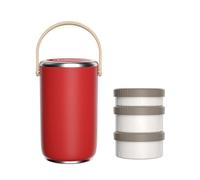 TriUnytion Termo Comida Caliente 2600 ml, Recipiente Térmico para Alimentos de Acero Inoxidable con 3 Compartimentos, Fiambrera Térmica para Oficina, Picnic al Aire Libre (Rojo)