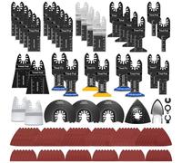 Trivd Frol Paquete de 121 hojas de sierra oscilantes, cuchillas oscilantes de titanio con papel de lija, cuchillas multiherramienta bimetálicas para madera, metal, plásticos, liberación rápida,