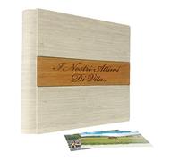 TriVin Art, Álbum de Fotos en Polipiel, con Aplicación de Madera Personalizable con Grabado. Ideal para Bautismo, Boda, Comunión y foto recuerdo.