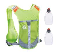 TRIWONDER Mochila Reflectante Ligero Chaleco de Hidratación para Trail Running Ciclismo Marathoner Profesional Hombre Mujer (B - Verde - con 2 Botellas de Agua)