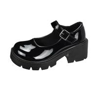 TRIWORIAE-Merceditas Mujer Mary Jane Zapatos de Tacón Ancho Cómodos con Plataforma Mujer Lolita Negro Brillante 39