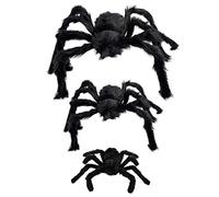 TRIXES 3 Negro araña de Halloween Decoraciones -Hairy peludas arañas Felpa - Decoración de Fiesta al Aire Libre - Bromas para Adultos - para la casa encantada de Prop - Pack de 3 tamaños Diferentes