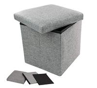 TRIXES Caja de Almacenamiento Otomana, Caja de Almacenamiento con Tapa, Caja de Almacenamiento Plana, Caja de Juguetes, Reposapiés Puff con Almacenamiento, Color Gris