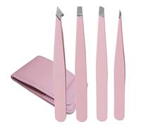 TRIXES Conjunto de 4 piezas Pinzas para Cejas - Extremos Puntiagudos y Oblicuoss Surtidos - con Estuche Protector Acero Inoxidable - para Depilación Profesional Precisa del Pelo