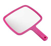 TRIXES Espejo con Mango Profesional del Salón Barberos Peluqueros Maquillaje Afeitar Peluquería - Espejo de Mano Grande - Agarre Fácil - Rosa - Rectangular