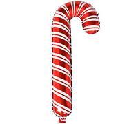 TRIXES Globo Metálico Rojo y Blanco a Rayas Forma Bastón de Caramelo Decoración Navideña Festiva