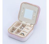 TRIXES Joyero de viaje, terciopelo rosa rubor - Caja organizadora pequeña - Estuche expositor para anillos, pendientes, pulseras, collares - Espejo compacto - Regalo ideal de Navidad