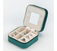 TRIXES Joyero de viaje, terciopelo verde, organizador pequeño, estuche expositor para anillos, pendientes, pulseras, collares, espejo compacto, regalo ideal de Navidad, regalos para mujer