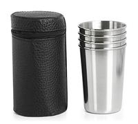 TRIXES Juego Compacto de 4 Vasos para Viaje en Acero Inoxidable con Bolso Símil Cuero