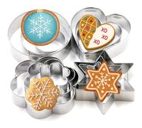 TRIXES - Juego de 12 cortadores de galletas navideñas de acero inoxidable con forma de estrella, círculo, corazón y flor. Herramientas perfectas para repostería y repostería para fiestas navideñas.