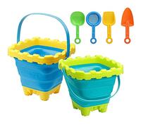 TRIXES Juego de 2 Cubos y Palas Plegables Vacaciones - Diseño de Silicona - Minimiza el Espacio en el Equipaje - Esencial de Vacaciones para niños de Primera calid