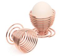 TRIXES Juego de 2 hueveras de acero con espiral y alambre de metal para huevos hervidos, accesorios de cocina de oro rosa, diseño ligero y moderno cromado