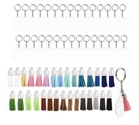 TRIXES Juego de 90 llaveros - borlas coloridas y blancos acrílicos - 2,6 cm dividido con cadena - Juego de llaveros personalizados para manualidades