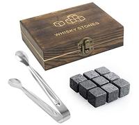 TRIXES Juego de Regalo de Piedras para Whisky - 9 Piedras para Whisky en una Lujosa Caja de Regalo de Madera - Regalos para Hombres - Mantenga el Whisky escocés Whisky Bourbon frío.