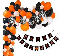 TRIXES Kit de arco de globos de Halloween - Decoraciones de fiesta - Globos inflables de látex - Llenar con aire/helio - Cinta de arco de globo, puntos de pegamento de doble cara, Halloween