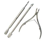 TRIXES Kit para el Cuidado de la Cutícula - 3 Piezas - Pinza Cortadora para Cutícula - Empujador y Arreglo - Acero Inoxidable