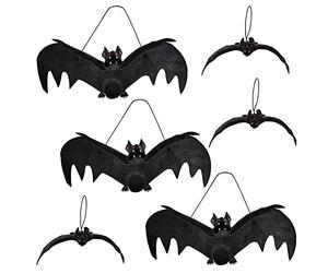 TRIXES Murciélagos colgantes de Halloween, decoraciones de Halloween, decoración 3D, 6 decoraciones -3 grandes - 3 pequeños - decoración de fiesta temática - Color negro