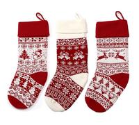 TRIXES Pack de 3 Medias de Punto Navideñas con Patrones de Copos de Nieve - Rojo y Blanco - 45 cm