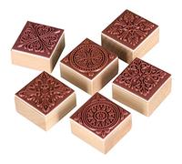 TRIXES Paquete de 6 Cuadrados de Madera con Sellos de Goma con Dibujos de Encaje para Cartas Artísticas de Regalo