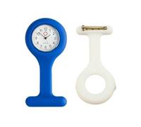 TRIXES Reloj de Silicona para Enfermera con Broche, Color Blanco con Caja Azul Marino de Repuesto Adicional, Azul y Blanco