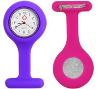 TRIXES Reloj de Silicona para Enfermera con Broche, Color Morado con Caja Rosa de Repuesto Adicional, Morado y Rosa