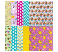 TRIXES Set de 10 Cuadrados de Tela para Manualidades - Pack de Material - Diseños surtidos con pollitos, huevos, flores, conejos y Pascua - 100% algodón - Cuadrados de 25 cm x 25 cm